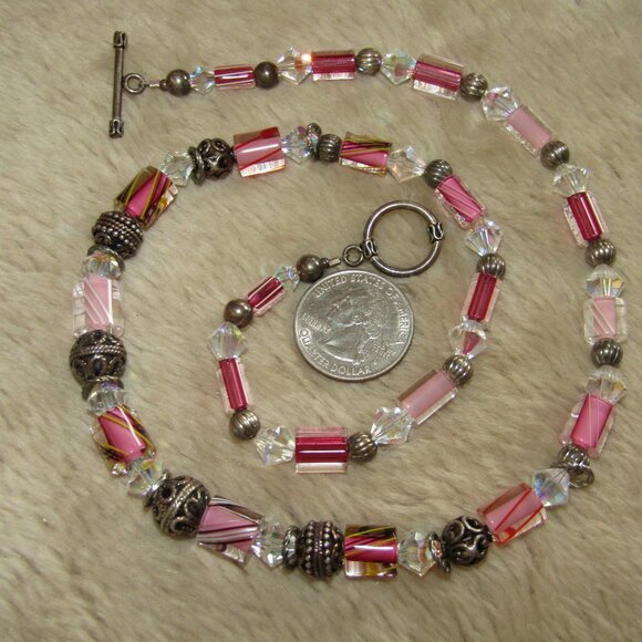 Vintage handcrafted sterling and glass necklace - Picture 2 of 8
